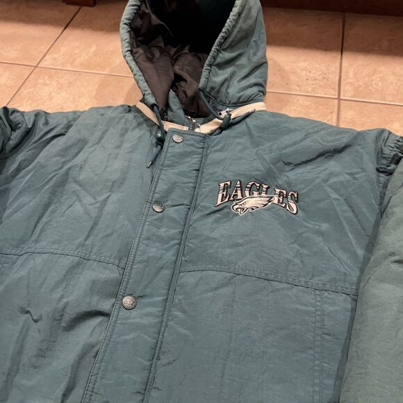 Vintage Philadelphia Eagles Jacket Mens XXL Green Starter Full Zip Coat Hooded - Picture 3 of 12